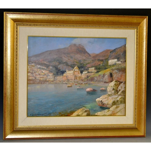 3346 - Vincenzo Laricchia (Bn.1940) Positano signed, inscribed to verso, oil on canvas, 38cm x 48cm