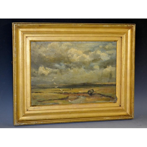 3349 - Walter Sydney Stacey (1846 - 1929) Across the Marshes signed, label to verso, oil on panel, 24.5cm x... 