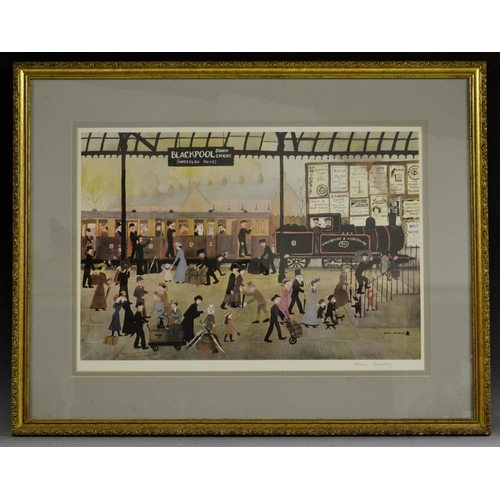 3368 - Helen Bradley (1900 - 1979), by and after, Blackpool Station, colour print, signed in pencil, Fine A... 