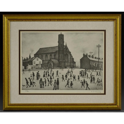 3373 - Laurence Stephen Lowry, by and after, St.Mary's, Beswick, monochrome print,  signed in pencil,   lim... 