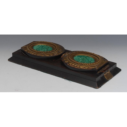 89 - A Victorian malachite and gilt brass mounted coromandel bookslide, retailed by D A Cooper & Co, Worc... 