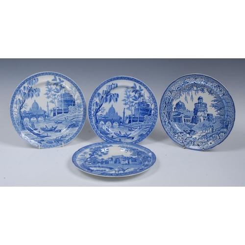 13 - A Spode Rome/Tiber pattern circular plate, printed in blue with bridge, column and domed building, 2... 