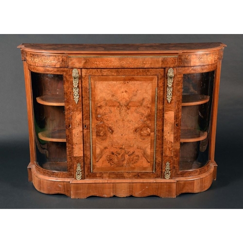 1568 - A Victorian gilt-metal mounted walnut and marquetry side cabinet, shaped serpentine moulded top abov... 