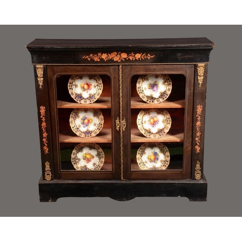 1569 - A Victorian gilt-metal mounted ebonised and marquetry pier cabinet, rectangular top above a deep fri... 