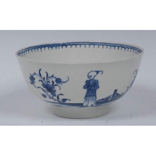 71 - A Worcester Waiting Chinaman pattern bowl, the exterior with Chinaman, bridge and foliage, the inter... 