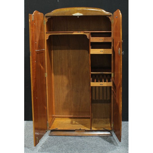 137 - A mid 20th century walnut veneered single wardrobe, fitted interior, labelled Supersuite productions... 