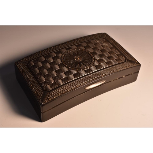 1816 - An early 19th century tortoiseshell bowed rectangular snuff box, pressed in low relief with a cheque... 