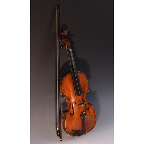 1837 - A violin, the two-piece back 35.5cm excluding button, outlined throughout with purfling, 60cm long o... 