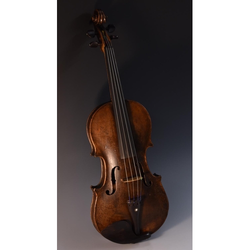 1839 - An early 19th century Continental violin, 37cm two-piece back, tram line purfling, c. 1830