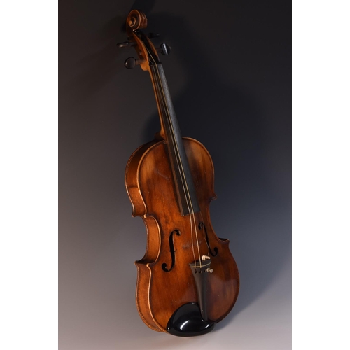 1841 - An Italian violin, the one-piece back 33cm long excluding button, paper label printed Medio-Fino, ou... 