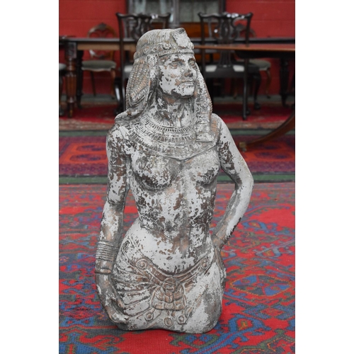 1860 - A early 20th century Coade stone type statue, as an Egyptian beauty, half length, traces of gilt dec... 