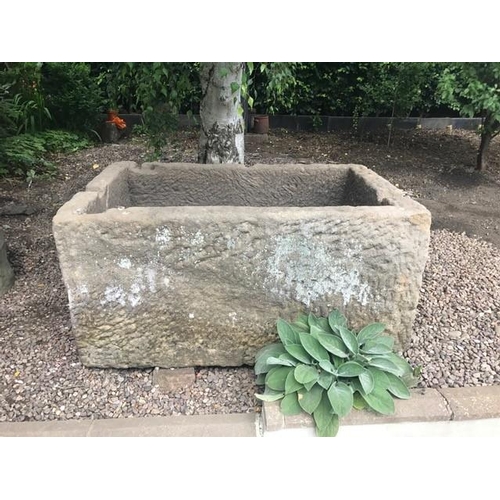 1862 - A large 19th century rectangular Derbyshire hewn grit stone trough, 145cm wide x 71cm high x 89cm de... 