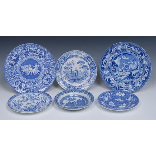 75 - A Spode The Battle of the Nile pattern shaped circular plate, transfer printed in tones of blue with... 