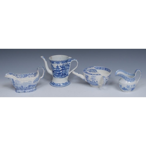 76 - A Spode Tower pattern feeding cup, transfer printed in tones of blue with bridge, castellated tower,... 