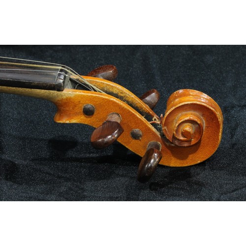 185 - A violin, the two-piece back 35.5cm long excluding button, outlined throughout with purfling, 61cm l... 