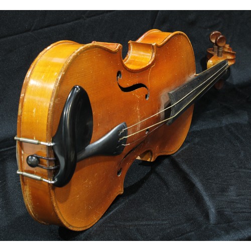 185 - A violin, the two-piece back 35.5cm long excluding button, outlined throughout with purfling, 61cm l... 