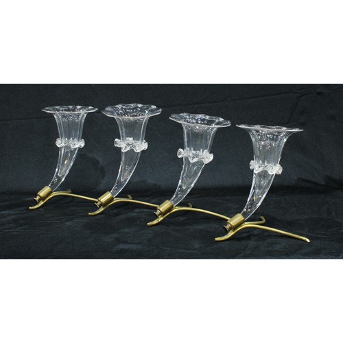 242 - A set of four Art Nouveau period clear glass and brass specimen epergnes, c.1900