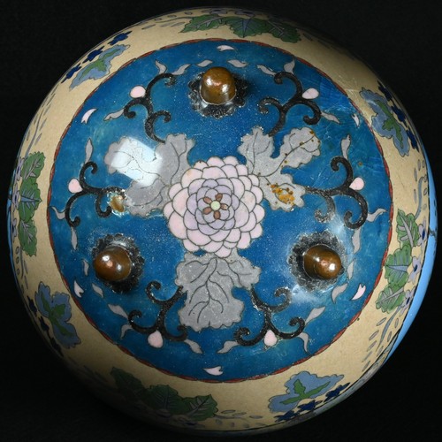 5083 - A Chinese cloisonné enamel globular jar, decorated in polychrome with phoenix, chickens and scrolls,... 