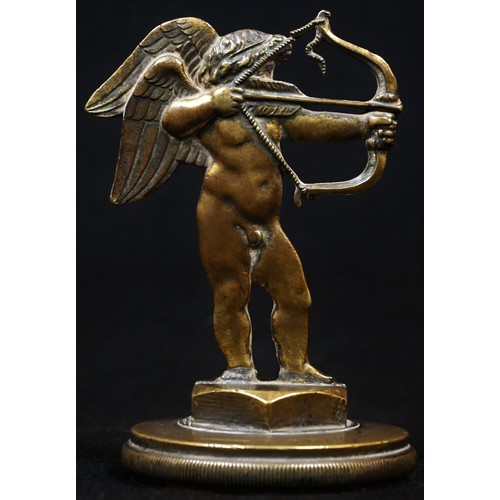 5281 - An early 20th century brass radiator cap, possibly a car mascot or hood ornament, as Cupid, marked '... 