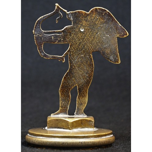 5281 - An early 20th century brass radiator cap, possibly a car mascot or hood ornament, as Cupid, marked '... 