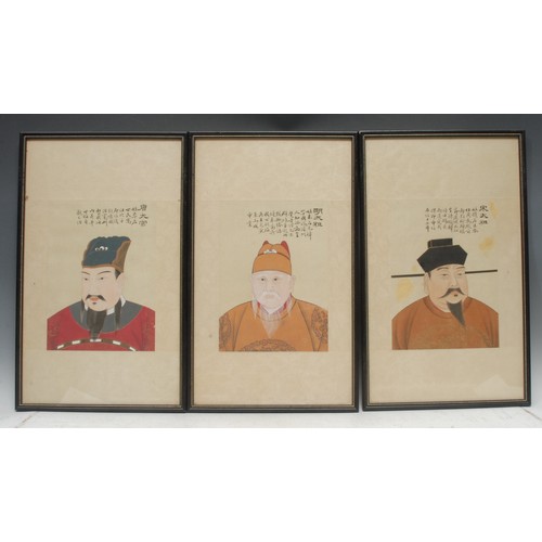 5332 - Chinese School 
A set of three, Portraits of Officials
watercolour, gouache and calligraphy on silk,... 