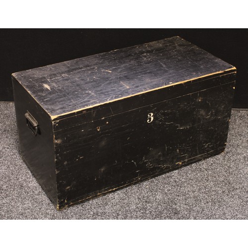 217 - A pine tool trunk, hinged top, carrying handles, 80cm wide, 41cm high, 39cm deep