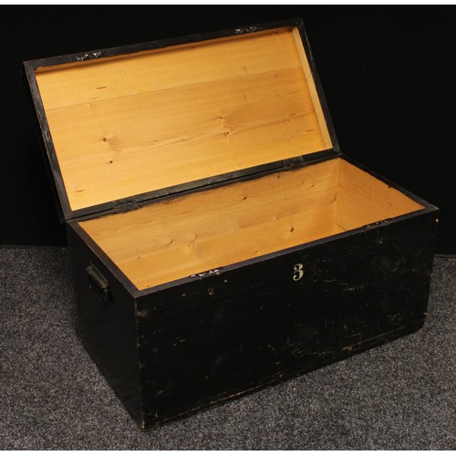 217 - A pine tool trunk, hinged top, carrying handles, 80cm wide, 41cm high, 39cm deep