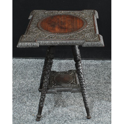 264 - A Colonial hardwood occasional table/jardinere stand, carved top, 51cm high, 39cm wide.