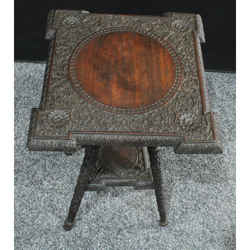 264 - A Colonial hardwood occasional table/jardinere stand, carved top, 51cm high, 39cm wide.