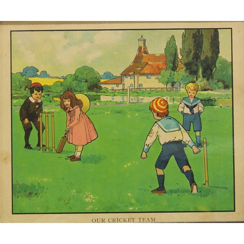 376 - Pictures & Prints - a pair of Edwardian prints, Our Cricket Team and Fishing, 23.5cm x 29cm