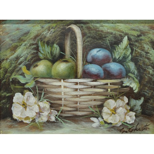 390 - George Chester 
A pair, Still Lives, baskets of fruit
signed, oil, 22cm x 29cm