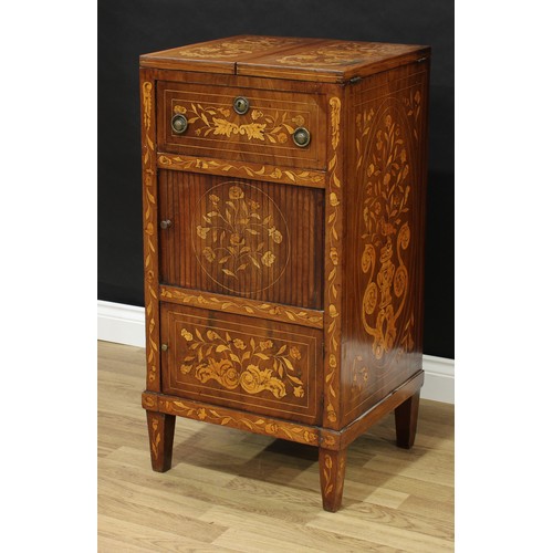 274 - A 19th century Dutch mahogany and marquetry washstand, rectangular top with twin covers above a draw... 