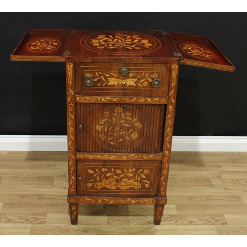 274 - A 19th century Dutch mahogany and marquetry washstand, rectangular top with twin covers above a draw... 