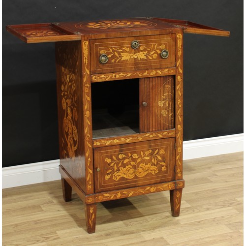 274 - A 19th century Dutch mahogany and marquetry washstand, rectangular top with twin covers above a draw... 