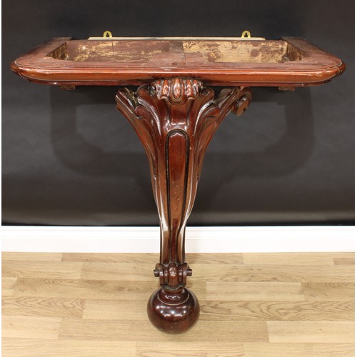 347 - A Victorian mahogany console table, of small proportions, fluted cabriole leg, scroll foot, 89cm hig... 