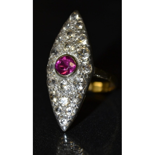 3117 - ***not diamonds probably white sapphires***An Art Deco diamond and ruby cluster ring, central round ... 