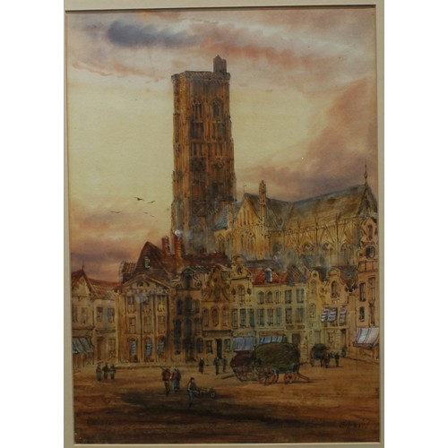 377 - E Nevill (19th century) 
Continental Market Square 
signed, titled, watercolour, 38.5cm x 27.5cm