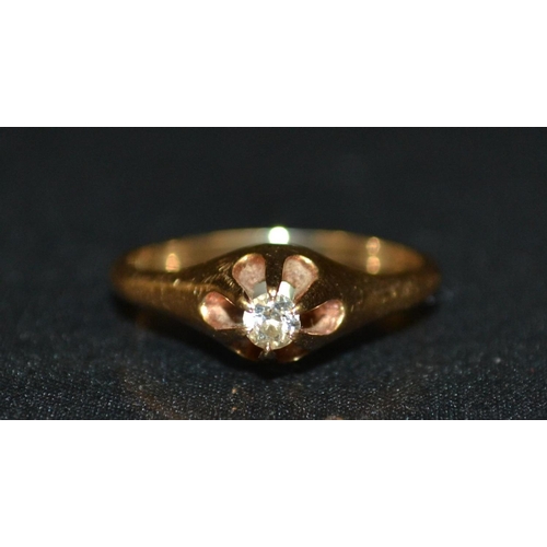 3245 - A solitaire diamond ring, single round brilliant cut diamond, approx 0.10ct, 14ct gold shank, size J... 