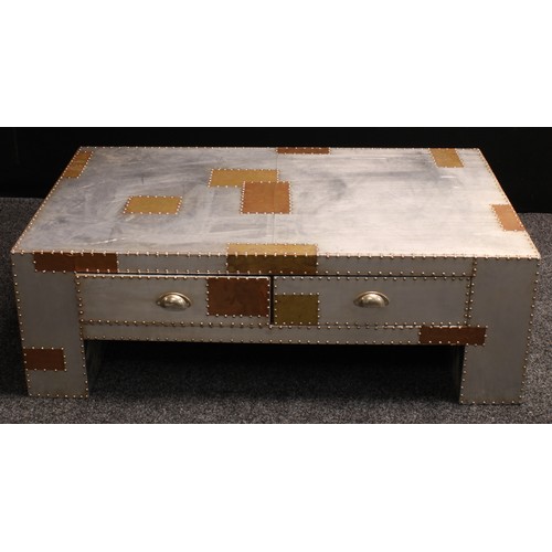 275 - A contemporary coffee table, overlaid with foil, rectangular top above three drawers, further three ... 