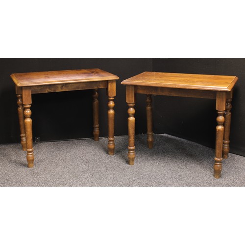 342 - A pair of 20th century oak rectangular pub tables, turned legs, 77cm wide, 90cm wide; a pair of 20th... 