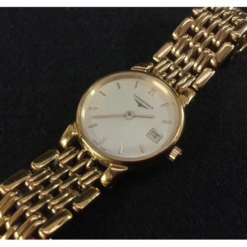 3004A - Longines - a lady's Le Grand Classiques wristwatch, gold coloured  dial, baton markers, date apertur... 