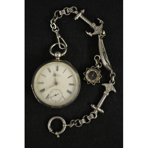 3024 - A Victorian Waltham silver open face pocket watch, white dial, bold Roman numerals, minute track, su... 
