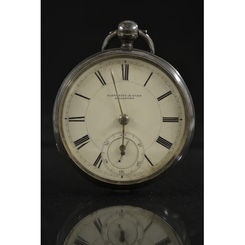 3034 - An American A M Watch Co Waltham silver open face pocket watch, retailed Fattorini & Son, Bradford, ... 