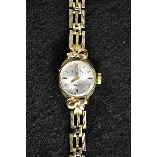3035 - A lady's Rotary 9ct gold wristwatch, silvered dial, baton markers, manual movement, rounded octagona... 
