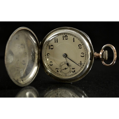 3047 - An early 20th century continental 900 silver and rose gold niello full hunter pocket watch, silvered... 