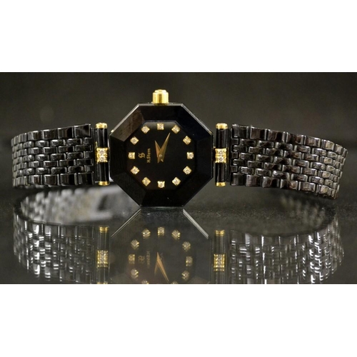 3053 - H Stern - a lady's 18ct gold and crystal octagonal dress watch, black dial, diamond batons, 18ct gol... 