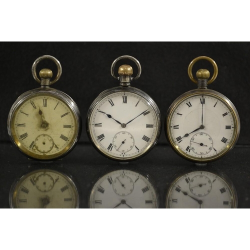 3056 - A George V silver open face pocket watch,  white dial, Roman numerals, minute track, subsidiary seco... 