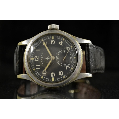 3063 - Vertex - a military issue W.W.W wrist watch, black dial, Arabic numerals, luminous baton markers, mi... 