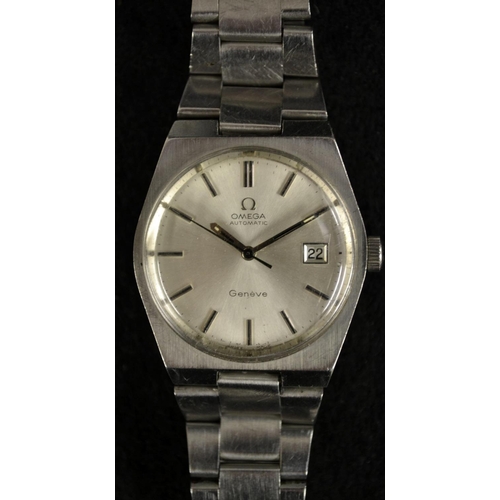 3071 - Omega - an Automatic Geneve stainless steel wrist watch, silvered dial, baton markers, minute track,... 