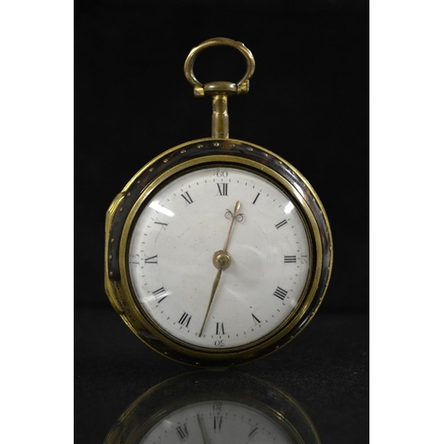 3073 - A George III tortoiseshell and pique pair cased verge fusee pocket watch, S Grigson, London, white e... 